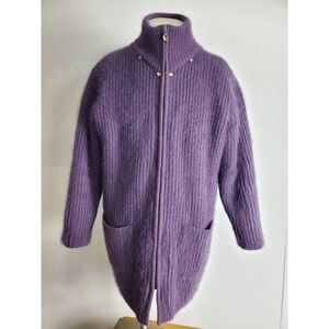 Stillman Studio Womens Sweater Extra Large XL Purple Fuzzy Angora Blend Cardigan